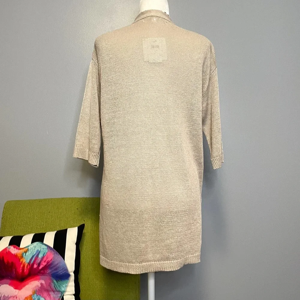 J Jill Tan Linen Lightweight Knit Oversized Cardigan Sweater NEW
